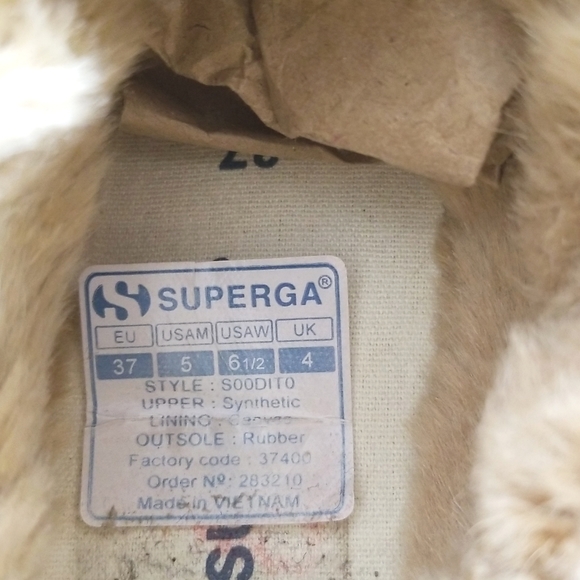 Superga Mono Tan Faux Suede Faux Fur Lined High Top Lace Up Sneakers VG US 5 - Picture 3 of 16